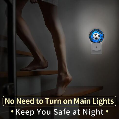 Plug-in Led Night Light with Auto Dusk to Dawn Sensor for Boys Girls Room Decor, 3D Blue Soccer Ball Wall Lamp Nightlights for Hallway,Bedroom, Kids Room, Kitchen, Stairway, (0.5W, 2 Pack) in Saudi Arabia