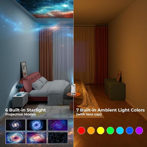 Portable WiFi and Bluetooth Projector - 4K 1080P Supported Mini Movie Projector, 270°Adjustable Stand Outdoor Home Theater Star Projector with Ambient Light for Phone TV Stick Laptop in Saudi Arabia