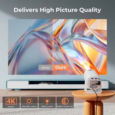Portable WiFi and Bluetooth Projector - 4K 1080P Supported Mini Movie Projector, 270°Adjustable Stand Outdoor Home Theater Star Projector with Ambient Light for Phone TV Stick Laptop in Saudi Arabia