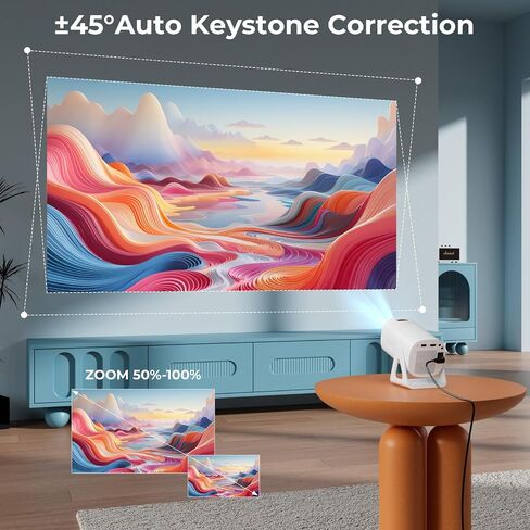 Portable WiFi and Bluetooth Projector - 4K 1080P Supported Mini Movie Projector, 270°Adjustable Stand Outdoor Home Theater Star Projector with Ambient Light for Phone TV Stick Laptop in Saudi Arabia