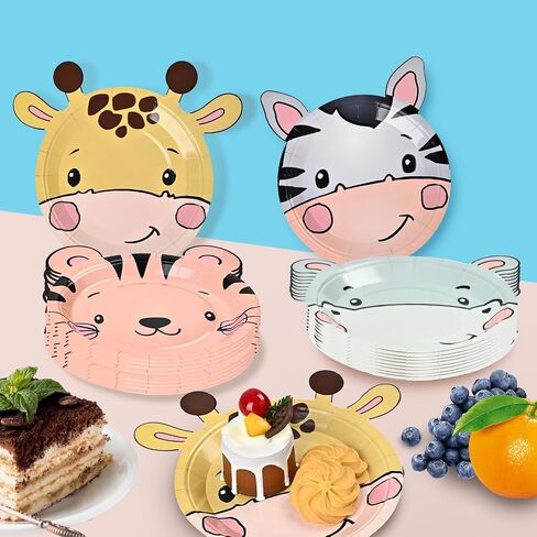 61PCS Jungle Safari Party Supplies, 60 Animal Shaped Disposable Paper Plates &1 Safari Tablecloth, Safari Theme Birthday Party Zoo Pals Plates for Baby Shower Farm Animal Birthday Decorations in Saudi Arabia