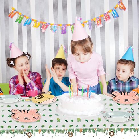 61PCS Jungle Safari Party Supplies, 60 Animal Shaped Disposable Paper Plates &1 Safari Tablecloth, Safari Theme Birthday Party Zoo Pals Plates for Baby Shower Farm Animal Birthday Decorations in Saudi Arabia