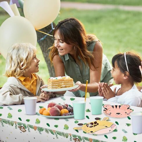 61PCS Jungle Safari Party Supplies, 60 Animal Shaped Disposable Paper Plates &1 Safari Tablecloth, Safari Theme Birthday Party Zoo Pals Plates for Baby Shower Farm Animal Birthday Decorations in Saudi Arabia