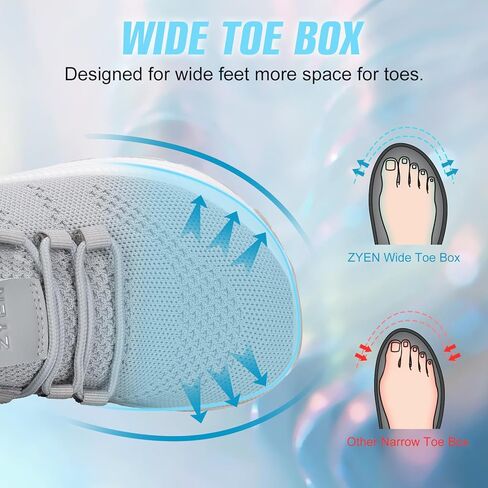 ZYEN Wide Toe Box Shoes Women Non-Slip Ultra Light Running Sneakers Extra Wide Feet Arch Support Walking Shoes Tennis Diabetes Breathable Gym Workouts 6-12 in Kuwait