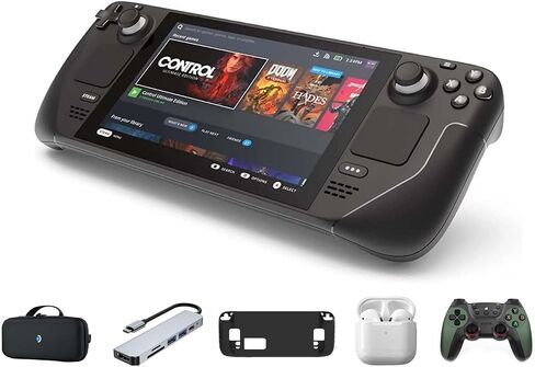 وحدة تحكم الألعاب المحمولة Valve Steam Deck سعة 1 تيرابايت، وشاشة LCD مقاس 1280 × 800 بكسل، ومجموعة ملحقات 5 في 1 in Saudi Arabia