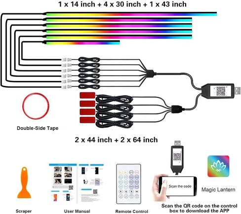 Acrylic Interior Car Lights, 10 in 1 Dreamcolor Car Ambient Lighting Kit with Wireless APP/Remote/Button Control, USB Car Inside Lighting Accessories with Music Mode for Vehicle Decoration in Saudi Arabia