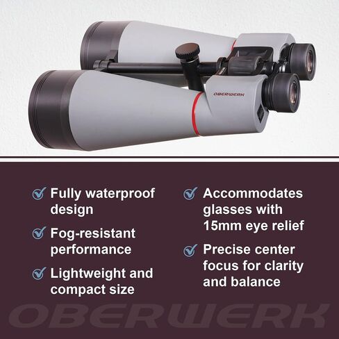 Oberwerk Explore Series 20x80 Binoculars, 3.25-Degree FOV, Fully Multi-Coated & Waterproof, Glasses-Friendly 18mm Eye Relief, Astronomy & Long-Range Viewing, Includes Hard Case & Tripod Mount in Kuwait