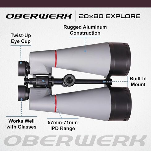 Oberwerk Explore Series 20x80 Binoculars, 3.25-Degree FOV, Fully Multi-Coated & Waterproof, Glasses-Friendly 18mm Eye Relief, Astronomy & Long-Range Viewing, Includes Hard Case & Tripod Mount in Kuwait