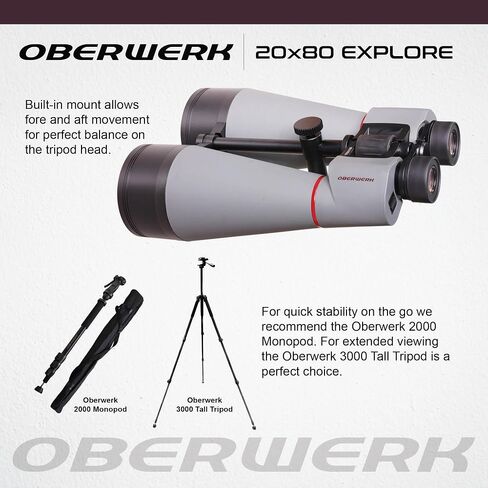 Oberwerk Explore Series 20x80 Binoculars, 3.25-Degree FOV, Fully Multi-Coated & Waterproof, Glasses-Friendly 18mm Eye Relief, Astronomy & Long-Range Viewing, Includes Hard Case & Tripod Mount in Kuwait