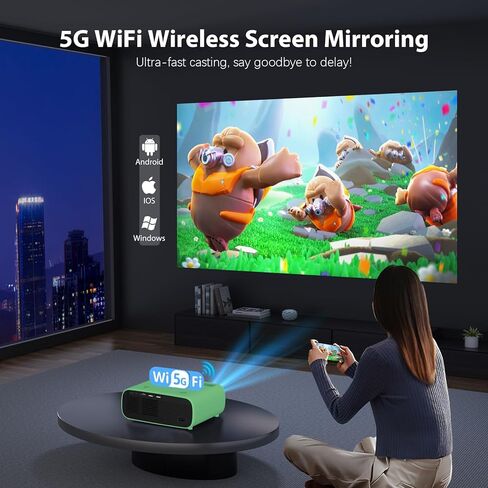 جهاز عرض صغير مزود بتقنية WiFi وBluetooth، جهاز عرض 1080P مطور لعام 2024، جهاز عرض أفلام محمول خارجي متوافق مع iOS/Android/Laptop/HDMI/PC/TV Stick/USB in Kuwait