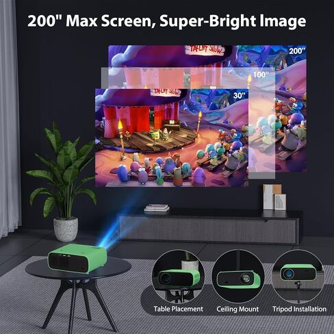 جهاز عرض صغير مزود بتقنية WiFi وBluetooth، جهاز عرض 1080P مطور لعام 2024، جهاز عرض أفلام محمول خارجي متوافق مع iOS/Android/Laptop/HDMI/PC/TV Stick/USB in Kuwait