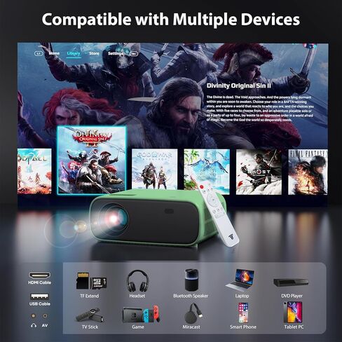 جهاز عرض صغير مزود بتقنية WiFi وBluetooth، جهاز عرض 1080P مطور لعام 2024، جهاز عرض أفلام محمول خارجي متوافق مع iOS/Android/Laptop/HDMI/PC/TV Stick/USB in Kuwait