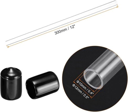 Plastic Pipe Rigid Polycarbonate Round Tube Clear(with Black Protective Case), [for Lighting, Models, Water Plumbing] - 0.3x0.4"(10x11mm), 12"(300mm) Length/Transparent / 2 Pcs in Saudi Arabia
