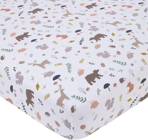 ملاءة سرير أطفال ملائمة لغرفة الأطفال من NoJo Woodland باللون الرمادي والمريمية والتان والأبيض من Woodland Friends بنسبة 100% من القطن in Kuwait