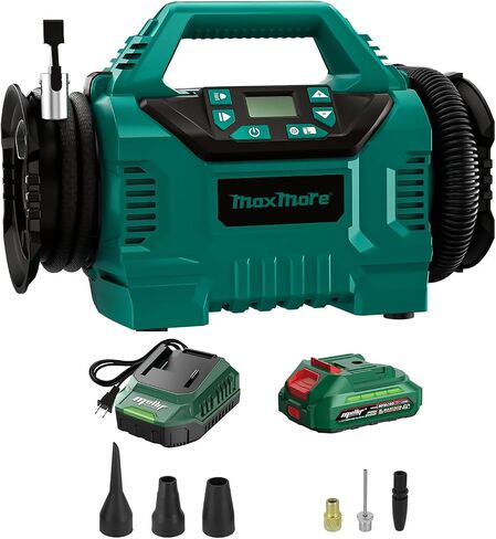 Cordless Tire Inflator for Milwaukee 18V Battery, MaxMore Upgraded 160 PSI High Pressure Portable Air Compressor with Digital Gauge, Auto Shut Off, LED Light for Ball, Tire, Swim Toys (NO Battery) in Saudi Arabia