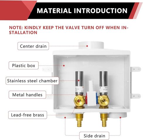 EFIELD Double Drain Washing Machine (Laundry) Outlet Box,1/2-inch Crimp Pex F1807 Inlet, Single Control Valve, Copper Water Hammer Arrestor in Kuwait
