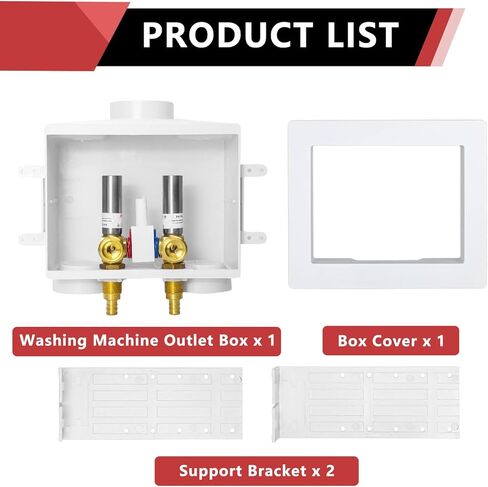 EFIELD Double Drain Washing Machine (Laundry) Outlet Box,1/2-inch Crimp Pex F1807 Inlet, Single Control Valve, Copper Water Hammer Arrestor in Kuwait