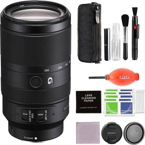Sony Alpha 70-350mm F4.5-6.3 G OSS Super-Telephoto APS-C Lens (Black) Bundle with Pixel Advanced Accessories Blower, Cleaning Kit | (SEL70350G) in Saudi Arabia