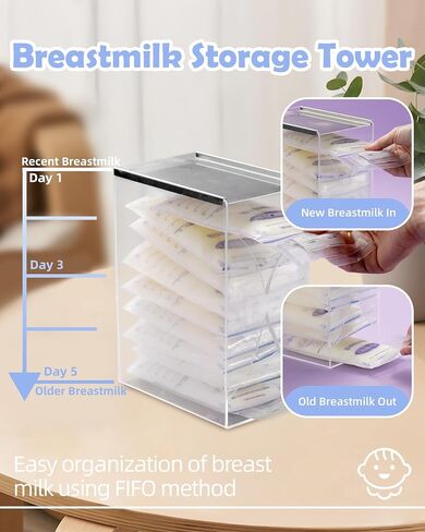 Jrssae Freeze Organizer for Breastmilk Storage Bag, First-in First-Out Breastmilk Storage Containers for Fridge with Quick-Freeze Tray, Breastmilk Freezer Organizer for Breastfeeding Essentials in Saudi Arabia