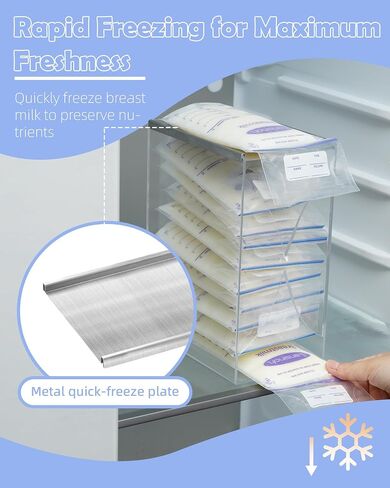 Jrssae Freeze Organizer for Breastmilk Storage Bag, First-in First-Out Breastmilk Storage Containers for Fridge with Quick-Freeze Tray, Breastmilk Freezer Organizer for Breastfeeding Essentials in Saudi Arabia
