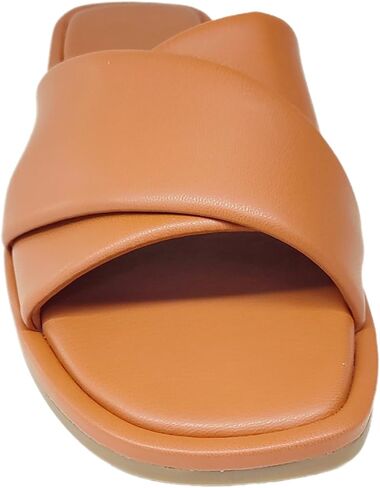 Women's Flat Sandals Summer Slides Leather Casual Soft Slip On Square Toe Slippers in Saudi Arabia