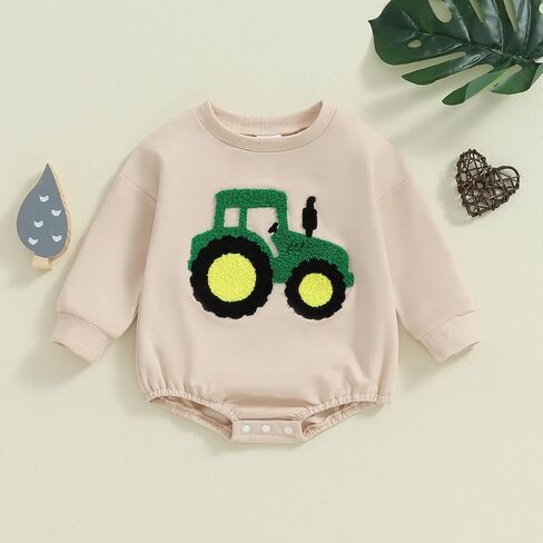 Infant Baby Boy Fall Clothes Long Sleeve Sweatshirt Bubble Romper Tractor Embroidery Onesie Cute Winter Outfits in Saudi Arabia