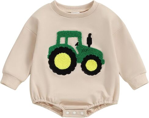 Infant Baby Boy Fall Clothes Long Sleeve Sweatshirt Bubble Romper Tractor Embroidery Onesie Cute Winter Outfits in Saudi Arabia