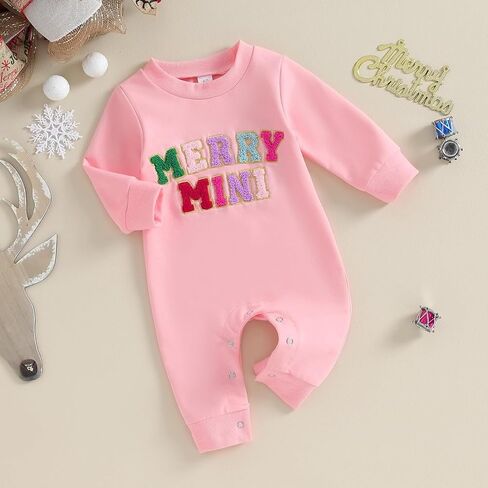Ayalinggo Newborn Christmas Outfit Infant Baby Girl Boy Santa Onesie Long Sleeve My First Christmas Romper Jumpsuit Xmas Clothes (Pink Merry Mini,0-3 Months) in Saudi Arabia