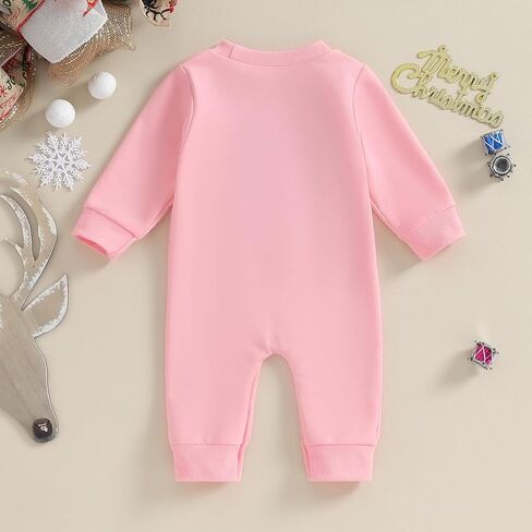 Ayalinggo Newborn Christmas Outfit Infant Baby Girl Boy Santa Onesie Long Sleeve My First Christmas Romper Jumpsuit Xmas Clothes (Pink Merry Mini,0-3 Months) in Saudi Arabia