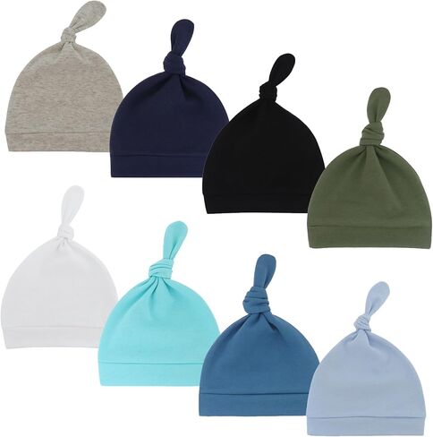 Jastore 8 PCS Baby Newborn Hats Set Knot Beanie Hats Soft for Infant Baby Girls Boys Caps 0-6 Months in Saudi Arabia