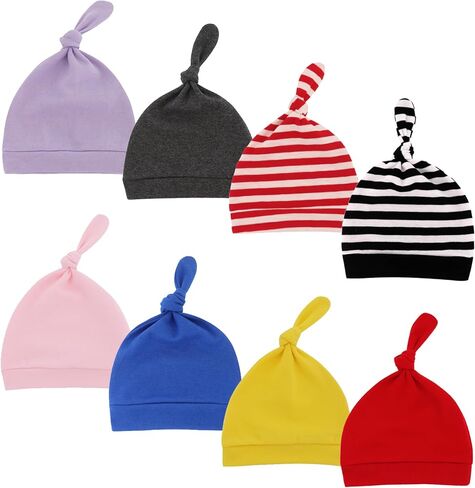 Jastore 8 PCS Baby Newborn Hats Set Knot Beanie Hats Soft for Infant Baby Girls Boys Caps 0-6 Months in Saudi Arabia