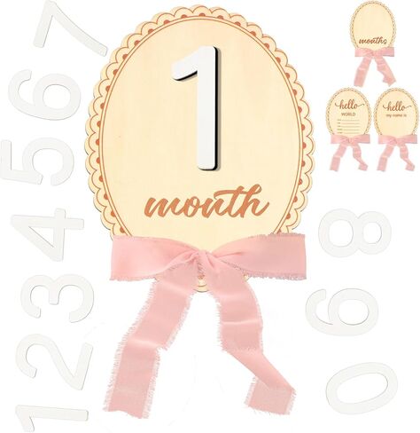 Baby Monthly Milestone Cards with Coquette Bow Wooden Monthly Milestone Discs Wooden Monthly Milestone Discs to Document Your Baby's Growth Newborn Gift for Girl and Boy in Saudi Arabia