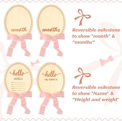 Baby Monthly Milestone Cards with Coquette Bow Wooden Monthly Milestone Discs Wooden Monthly Milestone Discs to Document Your Baby's Growth Newborn Gift for Girl and Boy in Saudi Arabia