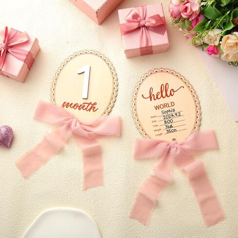 Baby Monthly Milestone Cards with Coquette Bow Wooden Monthly Milestone Discs Wooden Monthly Milestone Discs to Document Your Baby's Growth Newborn Gift for Girl and Boy in Saudi Arabia