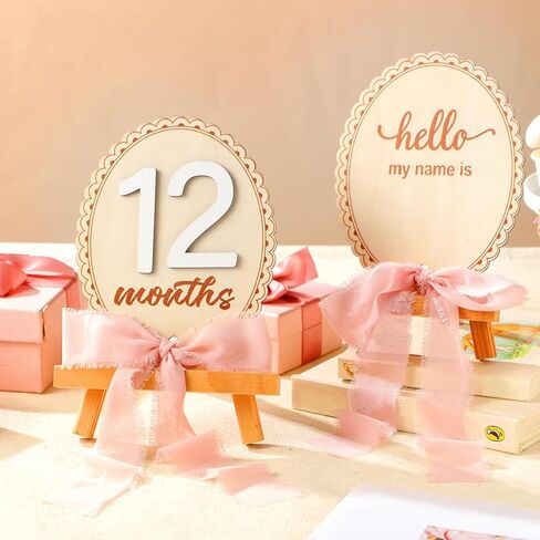 Baby Monthly Milestone Cards with Coquette Bow Wooden Monthly Milestone Discs Wooden Monthly Milestone Discs to Document Your Baby's Growth Newborn Gift for Girl and Boy in Saudi Arabia