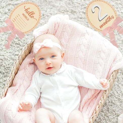 Baby Monthly Milestone Cards with Coquette Bow Wooden Monthly Milestone Discs Wooden Monthly Milestone Discs to Document Your Baby's Growth Newborn Gift for Girl and Boy in Saudi Arabia