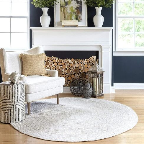 100% Jute Area Rug 6x9 Feet Approx- Braided Design Hand Woven Dyed Off-White Natural Fibers Carpet - Home Decor for Living Room Hallways (6' x 9', Off-White) in Saudi Arabia