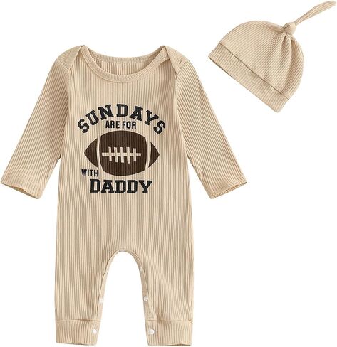 SAYOO Newborn Baby Football Outfit Sundays Are for Football with Daddy Ribbed Romper Jumpsuit Fall New Coming Home Clothes in Saudi Arabia