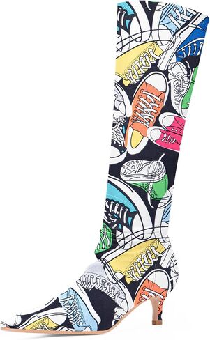 Women's Sexy kitten Heel Knee High Boots Stiletto Heel Square Toe Slip On Thigh High Boots in Saudi Arabia