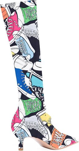Women's Sexy kitten Heel Knee High Boots Stiletto Heel Square Toe Slip On Thigh High Boots in Saudi Arabia