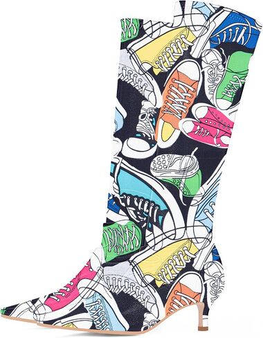 Women's Sexy kitten Heel Knee High Boots Stiletto Heel Square Toe Slip On Thigh High Boots in Saudi Arabia