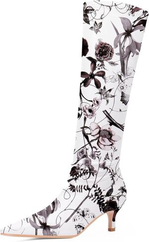 Women's Sexy kitten Heel Knee High Boots Stiletto Heel Square Toe Slip On Thigh High Boots in Saudi Arabia