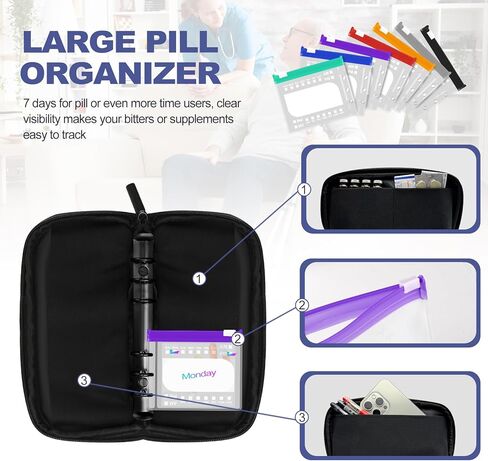 مجموعة صناديق حبوب منع الحمل محمية بكلمة مرور، منظم حبوب كبير مرتين يوميًا لمدة سبعة أيام، تخزين حبوب منع الحمل مع 14 كيسًا مرمزًا بالألوان، منظم أدوية السفر قابل لإعادة الاستخدام in Kuwait