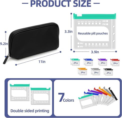 مجموعة صناديق حبوب منع الحمل محمية بكلمة مرور، منظم حبوب كبير مرتين يوميًا لمدة سبعة أيام، تخزين حبوب منع الحمل مع 14 كيسًا مرمزًا بالألوان، منظم أدوية السفر قابل لإعادة الاستخدام in Kuwait
