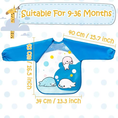 R HORSE 5 قطع مريلة بأكمام طويلة للأطفال الصغار مريلة ذات أكمام مقاومة للماء مرايل تغذية الرضع الملونة مع نمط الزرافة والأرنب والفراولة هدية لاستحمام الطفل in Kuwait
