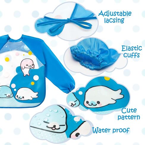 R HORSE 5 قطع مريلة بأكمام طويلة للأطفال الصغار مريلة ذات أكمام مقاومة للماء مرايل تغذية الرضع الملونة مع نمط الزرافة والأرنب والفراولة هدية لاستحمام الطفل in Kuwait