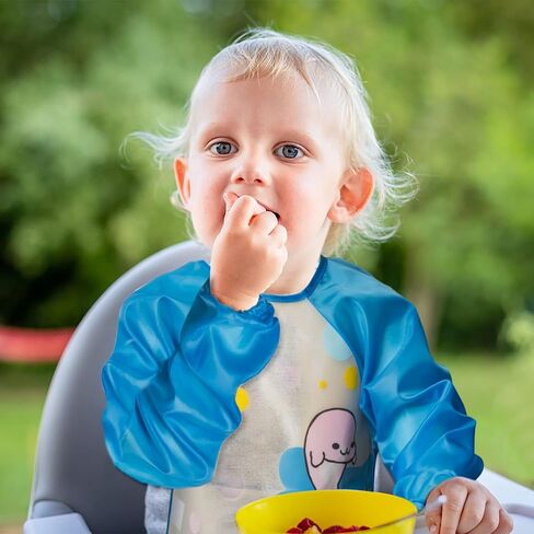 R HORSE 5 قطع مريلة بأكمام طويلة للأطفال الصغار مريلة ذات أكمام مقاومة للماء مرايل تغذية الرضع الملونة مع نمط الزرافة والأرنب والفراولة هدية لاستحمام الطفل in Kuwait