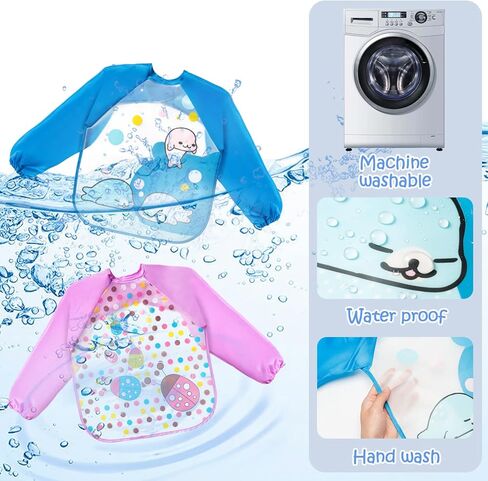 R HORSE 5 قطع مريلة بأكمام طويلة للأطفال الصغار مريلة ذات أكمام مقاومة للماء مرايل تغذية الرضع الملونة مع نمط الزرافة والأرنب والفراولة هدية لاستحمام الطفل in Kuwait