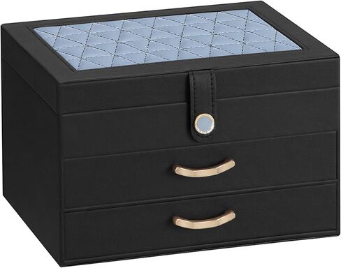 Black Jewelry Box Organizer: Home Decor for Women - 2-Drawer Holder for Valentine’s Day Birthday Christmas Black Pink in Kuwait