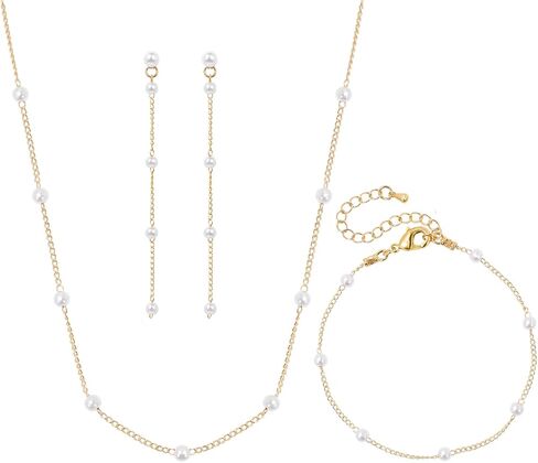 Pearl Jewelry Set for Women Wedding Pearl Necklace Bracelet Earrings Set Bride Bridesmaid Dainty Jewelry Gift for Women Girl in Saudi Arabia